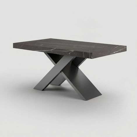 Tavolo allungabile design 12 posti 160/260x90 base antracite Roma - Effetto marmo nero