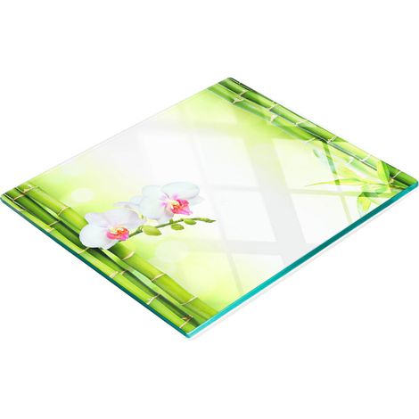 Elegante y resistente tabla de vidrio con estampado de orquídeas y bambú, 60x52 cm. (1/5)