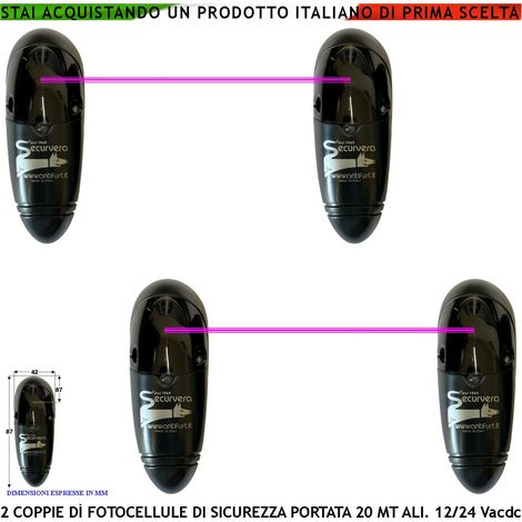 Fotocellule Sicurezza 2 Coppie Controllo Cancello Elettrico Automatico Portata 20 Metri TX e RX Lineari Montaggio a Parete Oppure Palina Alimentazione 12/24 Vac (1/3)