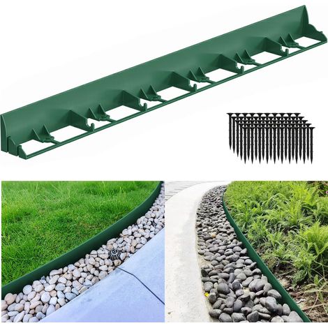 Jiubiaz Bordo per prato in plastica Bordo decorativo per giardino 12 m con 50 picchetti di ancoraggio Verde