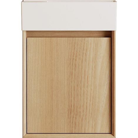 Meuble lave main suspendu avec vasque en résine blanc mat - Naturel clair - 40 x 25.5 x 57 cm - SOREL (1/3)
