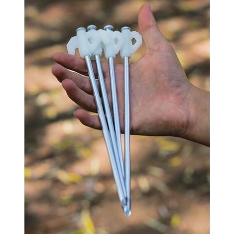 Packung mit 10 robusten 20 cm langen Zeltheringen für harten Boden, hochfeste Metall-Zeltheringe mit Hakenlöchern, Campingheringe aus Stahl, phosphoreszierende Campingheringe (1/4)