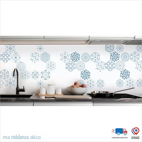Crédence : Carreaux Ciment Hexagonal - Couleur Bleu Pastel - Alu composite - 60 - 120 (1/3)