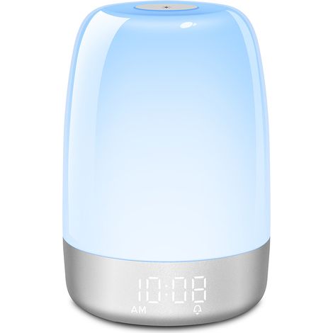 Lampe De Chevet Réveil Lumineux Tactile Minuterie, Lumière LED Multicolore, Simulation Lever De Soleil, 3 Niveaux De Luminosité, 5 Couleurs Vives, pour Chambre Et Sommeil Apaisant