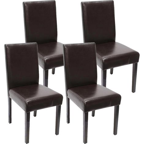 [JAMAIS UTILISÉ] Lot de 4 chaises de séjour Littau, cuir reconstitué, marron, pieds foncés