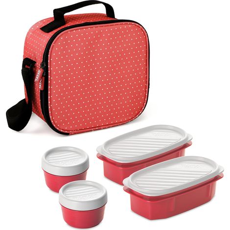 TATAY Borsa Termica Porta Pranzo Impermeabile - Urban Food Casual 3L  4 Contenitori: 2x0,5L + 2x0,2L  Triplo Strato Isolante  Corpo Semirigido  Tasca Interna  22,5x10x22 cm, Pois Rossi (1/4)