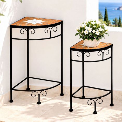 DanDiBo Tabouret à fleurs Mosaïque Étagère d'angle Lot de 2 42 et 52 cm Porte-fleurs 12013 Table d'appoint Porte-plantes Mosaïque d'angle (1/5)