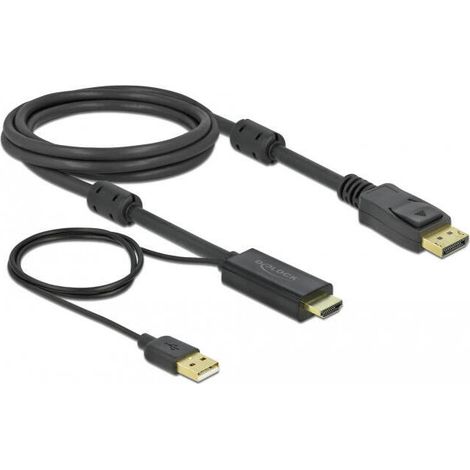 DeLOCK 85964 adaptador de cable de vídeo 2 m HDMI tipo A (Estándar) DisplayPort + USB Type-A Negro