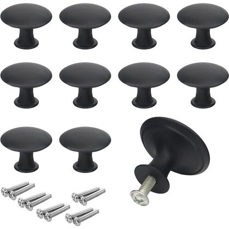 Tiradores para muebles, 10 piezas, negros, redondos, de acero inoxidable, estilo vintage, para cajones, puertas de cocina, armarios, cómodas, roperos y muebles, con tornillos a juego. (1/4)