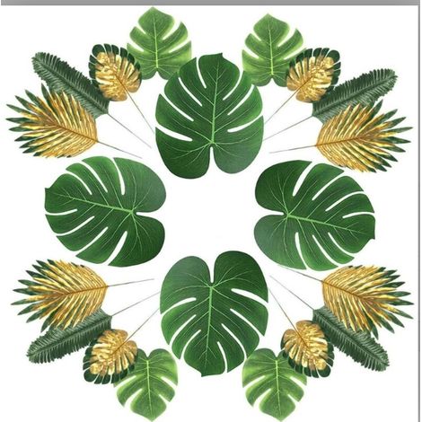 Feuilles Palmier Artificielles - 66 Pièces avec Tiges Flexibles - Décoration Tropical pour Fête Plage Jungle Mariage - Lot Complet (1/5)