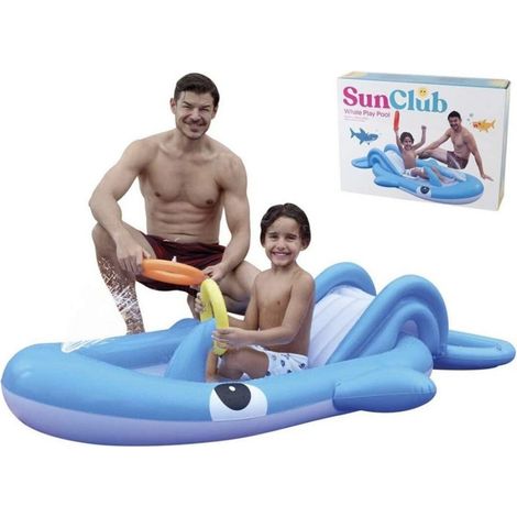 Aire De Jeux Aquatique Gonflable Toboggan Piscine Baleine Bleue 210x130x35cm 57166 (1/2)