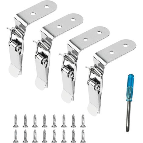 Lot de 4 Crochet, Fermeture à cliquet, Acier inoxydable, Fixation d'angle, Pour valise, armoire, boîte
