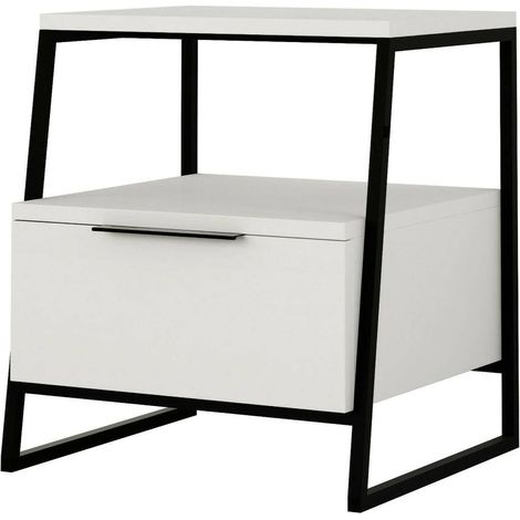 Dmora - Comodino Dubhe, Comò basso, Tavolino da notte, Mensola da letto, 45x40h50 cm, Bianco, con imballo rinforzato, con imballo rinforzato