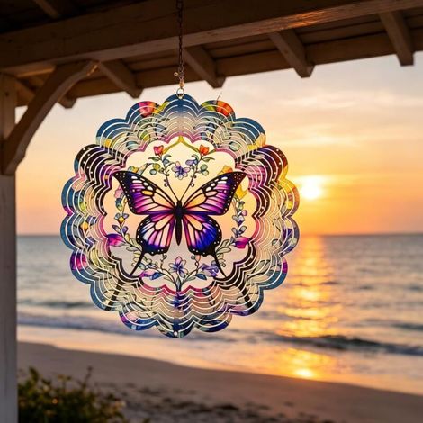 Carillon éolien Papillon de Jardin, Carillon éolien 3D coloré à Suspendre pour l'extérieur, girouette à 360° actionnée par Le Vent, Ornement Papillon pour Jardin, Balcon ou terrasse (30 cm)