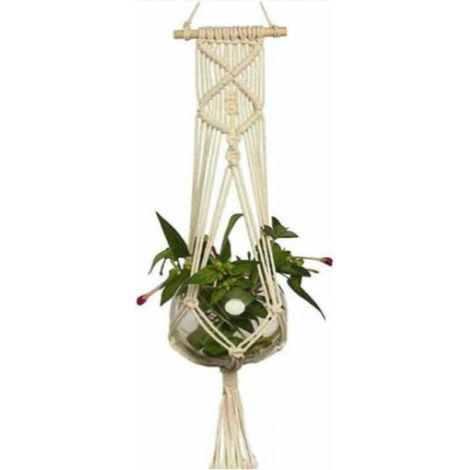 Suspension pour plantes en macramé, l'intérieur et l'extérieur, corde de coton ornée perles bois (1/5)