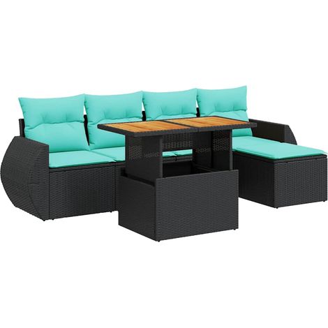 Set de sofás de jardín 6 piezas y cojines ratán sintético negro vidaXL (1/5)