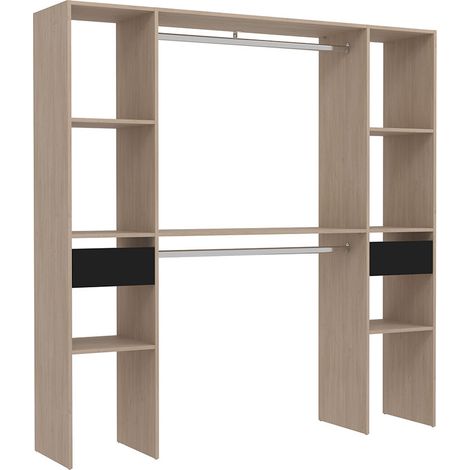 Vestuario de madera, 6 estantes, 2 cajones, 2 armarios: 180x40x180 ELYSEE