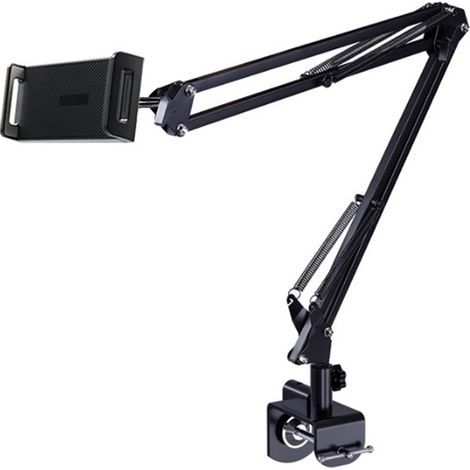 Support Cantilever Bras Double Premium pour Tablette et Téléphone Pince 12-25cm Ressort Base de Chevet Noir Mat (1/3)