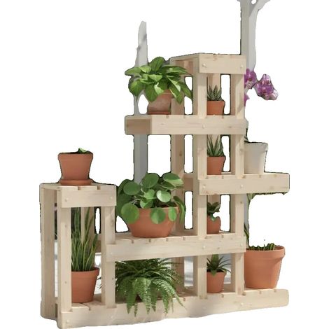 Soporte para plantas, madera maciza de pino, 92 x 25 x 97 cm, apto para uso interior y exterior, requiere montaje, capacidad de carga para plantas en maceta. (1/5)