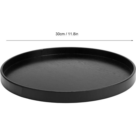 Plateau de service rond en bois noir antidérapant pour salon, bureau, bar (30 cm) (1/5)