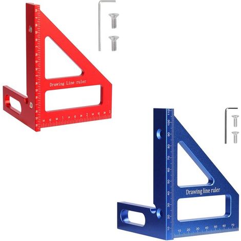 Righello triangolare in due pezzi, righello di misurazione in lega di alluminio con angoli multipli, goniometro per la lavorazione del legno, squadra per tagli a 45°/90°. (1/5)