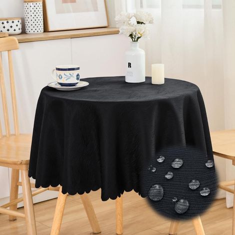 Runde Jacquard Tischdecke 120 cm Schwarz, Wasserabweisend, Pflegeleicht