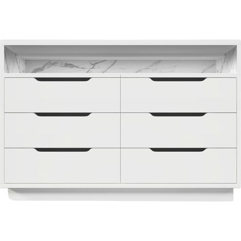 Cassettiera, credenza a 6 cassetti, illuminazione LED integrata, bianca (1/2)