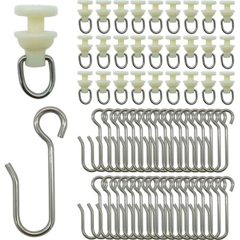 Metallene S-Haken aus Edelstahl mit Kunststoffrollen für Gardinenschienen und Duschvorhänge. Auf Lager (30 Stück). (1/5)