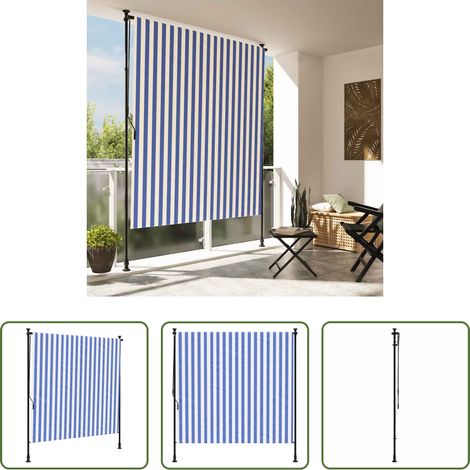 Store roulant - Store roulant d'extérieur bleu et blanc 150x270 cm tissu acier (1/5)