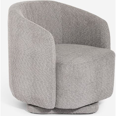 Butaca moderna giratoria de tela bouclé para salón Orav - Gris