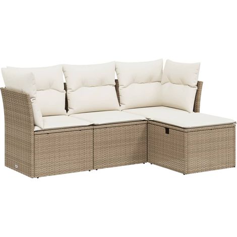 Set Divano da Giardino 4 pz con Cuscini Beige in Polyrattan vidaXL (1/4)