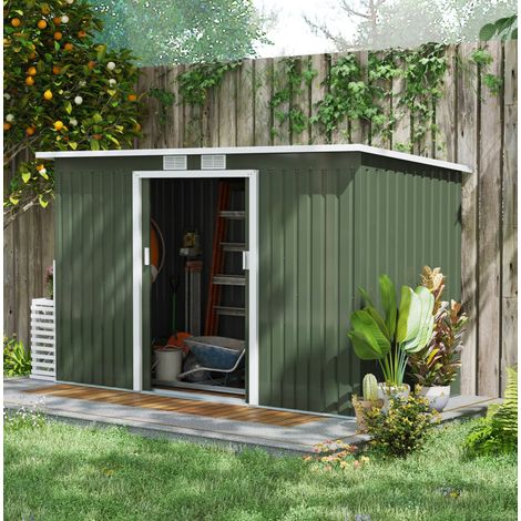 Cobertizo de jardín de acero, espacio de almacenaje de 3,2 m², techo inclinado, ventilación, verde claro (1/5)