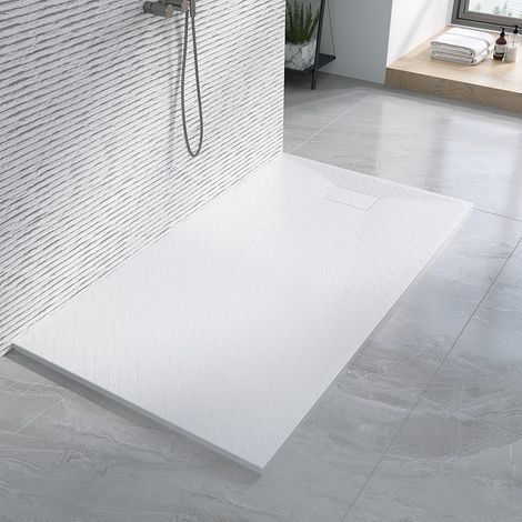AQUABATOS Duschwanne aus SMC-Glasfaser mit Steinoptik, Weiße rutschfeste Duschtasse 160 x 90 x 2,6 cm Schneidbaren Design