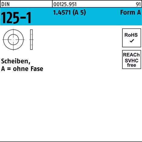 Unterlegscheibe DIN 125-1 Form A 8,4 x16 x1,6A5 / 1.4571 100 Stück (1/2)