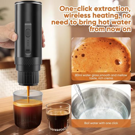 Cápsulas de café portátiles, mini máquina de espresso (presión de bomba de 20 bares), ideal para viajes, para el hogar, el coche y para acampar al aire libre. (1/3)