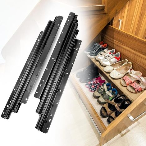 Coulisses de tiroir robustes pour rangement sous les escaliers 400-900 mm, extension complète, noir, capacité de charge 120 kg, 1 paire, avec vis (1/5)