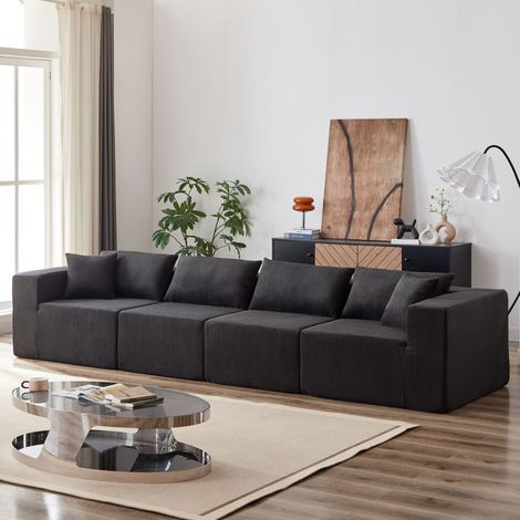 Canapé modulaire en L velours côtelé 104 pouces, ensemble luxe 4 pièces sans structure pour salon et chambre spacieux