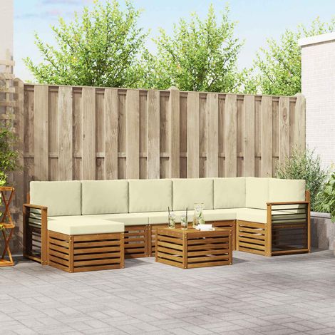 Ecksofa Set mit Kissen 8 pcs Natur und Creme Massivholz Akazie (1/5)