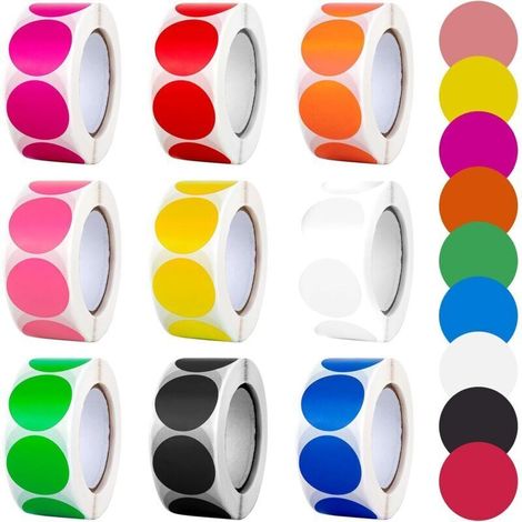 Gommettes Rondes 4500 Pièces Gommettes Autocollantes 25mm Etiquettes Pastille Autocollante, Pastilles Autocollantes pour Calendrier Scrapbooking 7 Rouleaux (500 Pièces/Rouleau)