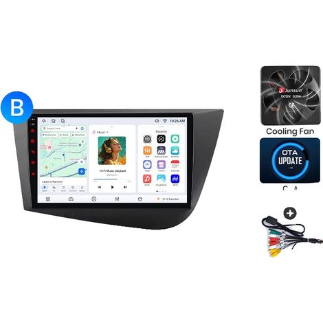 Autoradio, Écran Tactile, Lecteur Audio, Compatible avec SEAT Leon Mk2 (1P) 2005-2012, Navigation GPS Android avec Ventilateur de Refroidissement Intégré, V7 (6 Go-128 Go) - B (1/2)