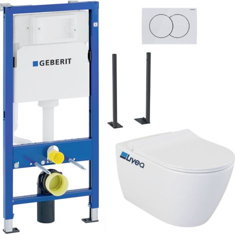 Pack Autoportant Bati-support Geberit Duofix + WC sans bride Livea Bello + Abattant softclose + Plaque blanche (Livea BelloGebAT (1/5)