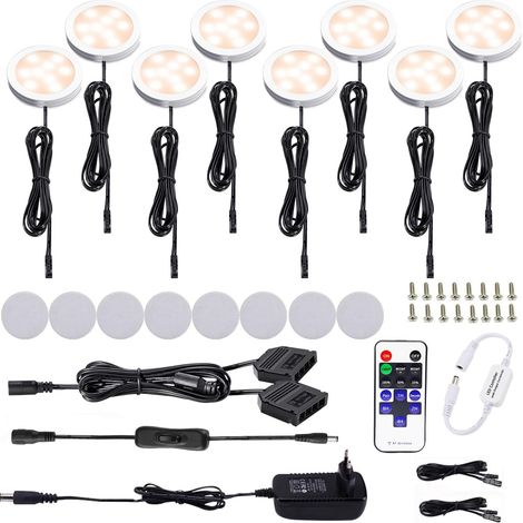 Éclairage Gradable Sous Armoire Avec Télécommande RF Sans Fil, Lumière Encastrée pour Cuisine, Prise Européenne, 8 Paquets 12V 16W Avec Affichage (Blanche Chaude 2700K) (1/5)