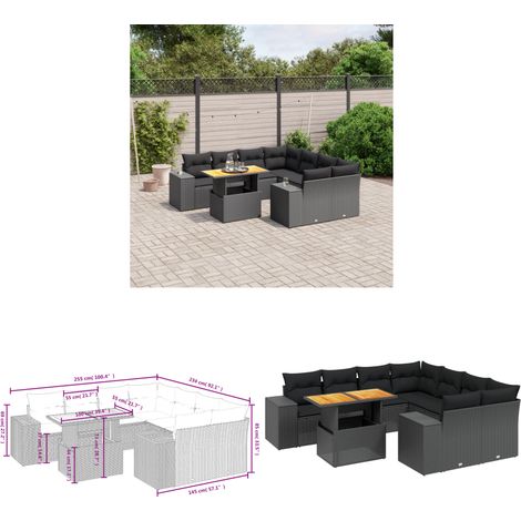 9-tlg. Garten-Sofagarnitur mit Kissen Schwarz Poly Rattan - Gartenmöbel Set - PE-Rattan Möbel - Outdoor Lounge - Gartenlounge - Terrassenmöbel - Home & Living (1/3)