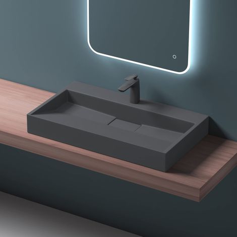 Mai & Mai Lavabo da Appoggio 90x46x11cm, Lavabo Bagno Sospeso Lavandino Bagno con Piletta di Scarico Colossum19 Lavabo da Minerale fuso, un Foro per Rubinetteria