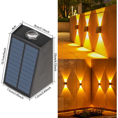 Aplique solar de pared impermeable con iluminación bidireccional (trapezoidal, 2 LED amarillos) (1/5)