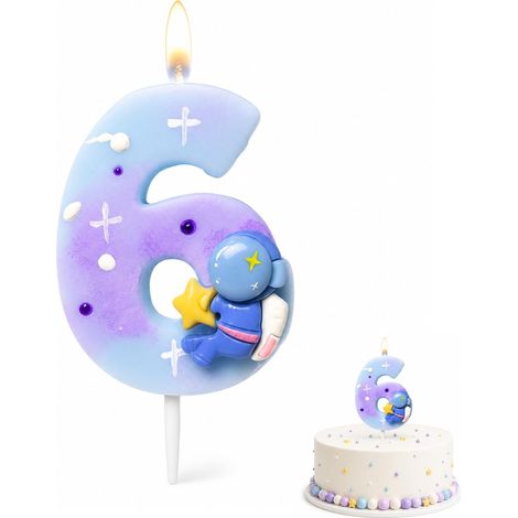 Bougie d'anniversaire 6 ans astronaute, bougie chiffre 6 bleu (1/5)