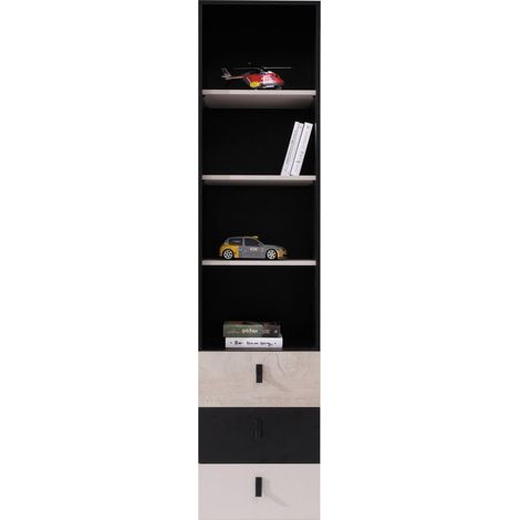 Étagère Camteso 104, Noir + Chêne + Beige, Avec tiroirs, Stratifié, Le nombre de portes: 0, Nombre de tiroirs: 3, 190x45x40cm