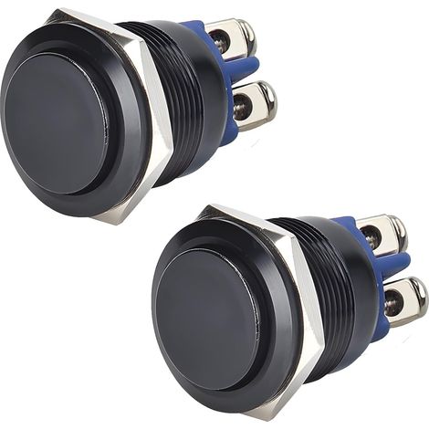 2 Pcs Bouton De Démarrage Rond, 16mm Commutateurs à Boutons Poussoirs Momentanés Acier Inoxydable Commutateur Poussoir Interrupteur de Voiture Industrielle pour Moto Tableau de Bord Machine, Noir (1/5)