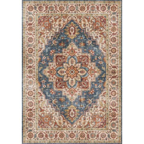 Tapis salon et chambre 200x290 bleu et marron rectangle tissé motif oriental VIVACE 1 (1/4)