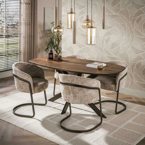 Table à manger bois d'acacia foncé bords arrondis 150 cm NAKO (1/4)